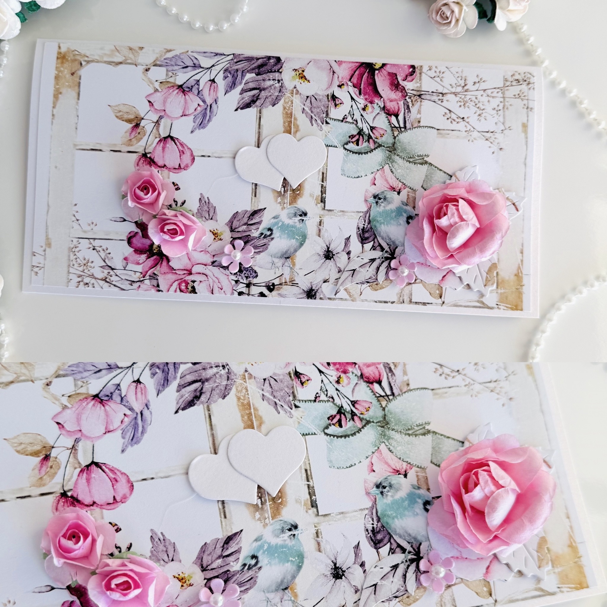 Romantiline pulmakaart kahe südamega